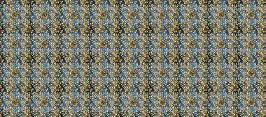 Klasik çiçek dokusu. Kraliyet retro 'su mavi, gri ve nötr renklerde. Raster illüstrasyonu. Altın şablon. Kart, duvar kağıdı, ambalaj ve tekstil için klasik tasarım. Kusursuz desenli altın elementler.