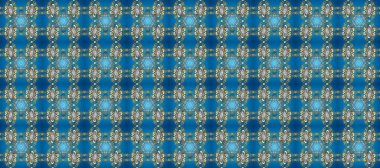 Kusursuz kıvırcık saçlar. Raster altın desen. Doğulu stil altın deseni altın elementlerle gri, mavi ve nötr renklerle donatır..