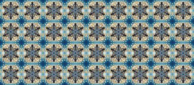 Gri, mavi ve bej renklerde altın elementlerle kusursuz desen. Raster oryantal süs. Kusursuz altın desen.