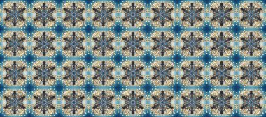 Gri, mavi ve bej renklerde altın elementlerle kusursuz desen. Raster oryantal süs. Kusursuz altın desen.