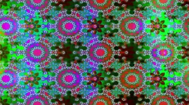 Renkli unsurlarla hareketli arka plan görüntüleri. Çiçekler. Eski model. Bayrak tarzı. Video kaydı. Şablon. Döngü. Kusursuz..