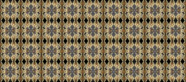 Dekoratif simetri arabesk. Gri, kahverengi ve bej renklerde altın. Raster illüstrasyonu. Kusursuz ortaçağ çiçek deseni. Doğum günü, davetiye ya da afiş için tebrik kartı.