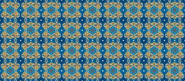 Raster geleneksel oryantasyon süsü. Kusursuz klasik altın desen. Altın desenli mavi, bej ve nötr altın elementlerle.