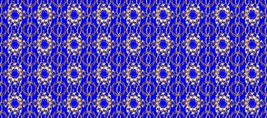 Raster Golden Mehndi kusursuz desen. Kına dövmeli süs çiçekleri, altın çıkartmalar, mehndi ve yoga tasarımı, kartlar ve parmak izleri. Mavi, bej ve kahverengi renkte desen.