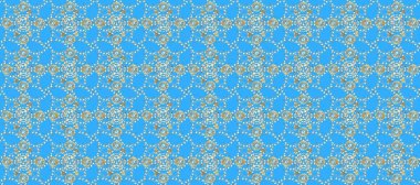 Kusursuz desen. Raster. İslami süslemeli soyut arkaplan, Arap geometrik dokusu. Renkli arkaplan üzerine kıvırcık şekilli döşeme motifi. Tarafsız, mavi ve bej renkli görüntü