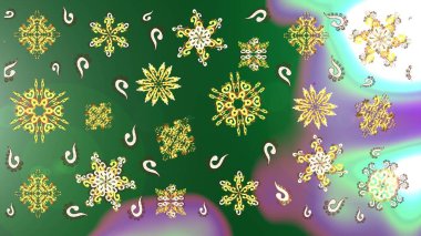 Geleneksel raster ve altın desen. Klasik oryantal desen yeşil, nötr ve sarı renkler üzerinde. Damask taslak süsü.