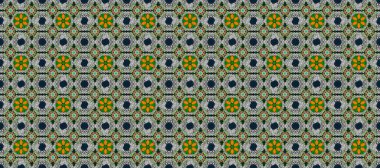 Gri, yeşil ve mavi renklerde Asya tekstili. Kusursuz çiçek deseni. Raster illüstrasyonu.