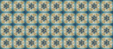 Raster illüstrasyonu. Kusursuz desenli altın elementler. Altın şablon. Klasik çiçek dokusu. Kart, duvar kağıdı, ambalaj ve tekstil için klasik tasarım. Mavi, nötr ve bej renklerde Royal retro.