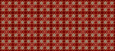 Kırmızı, kahverengi ve bej renklerde altın elementlerle kusursuz desen. Kusursuz altın desen. Raster doğulu süsü.