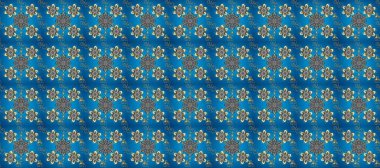 Çiçekli süslemeli, pürüzsüz bir desen. Süslü dantel iz sürücü. Arap dekoru mavi, gri ve nötr renklerde. Doğu tarzında klasik tasarım öğesi. Duvar kağıdı için altın süslü illüstrasyon.