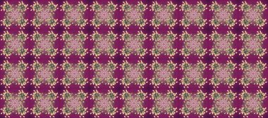 Raster illüstrasyonu. Kusursuz klasik raster altın desenli. Klasik klasik klasik arka plan. Mor, bej ve kahverengi renklerde altın elementlerle kusursuz desen. Geleneksel oryantasyon süsü.