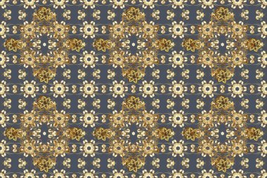 Klasik raster şablonu. Mavi, bej ve altın desenli. Tekrarlayan ögelerle kusursuz soyut arkaplan.