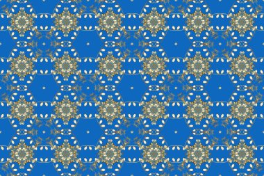 Raster altın desen. Kusursuz altın desenli bukleler. Altın elementli bej, nötr ve mavi renkler. Doğu tarzı arabesk. Raster illüstrasyonu.