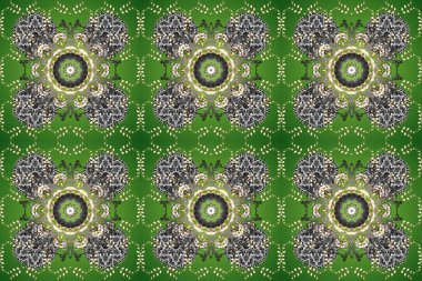 Duvar kâğıdı barok, İspanyol kumaşı. Çiçek deseni. Kusursuz raster arka plan. Altın elementler yeşil, gri ve nötr renklerde. Şekil grafik deseni.