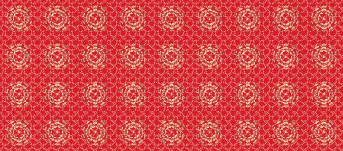 Raster kırmızısı, bej yapraklı arka plan, el yapımı yapraklar, çiçekler, girdaplar, karmaşık güzellikteki süsler. Duvar kağıtları, kumaş ve tekstil için geçmişe dönük zengin tasarım. Yeşillik. Güzel, pürüzsüz bir desen..