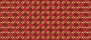 Kırmızı, kahverengi, bej ve altın desenli. Tekrarlayan elementlerle kusursuz soyut arkaplan. Zarif raster klasik desen.