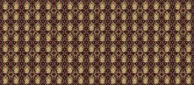 Damask arkaplanı tekerrür ediyor. Barok tarzında altın çiçek süsü. Kahverengi, bej ve nötr renklerde altın element. Antika altın tekrarlanabilir duvar kağıdı.