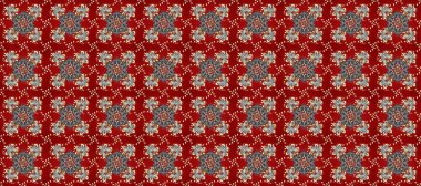 Kusursuz oryantal klasik altın desen. Kırmızı, gri ve kahverengi renkler üzerinde altın tekrarlayan elementler içeren Raster soyut arka planı.