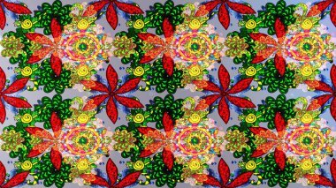 Çiçekli çiçek deseni, suluboya. Yeşil, kırmızı ve nötr renkte çiçekler. Renkli bahar temalı eskiz kalıbı. Düz Çiçek Elementleri Tasarım Raster illüstrasyonu.