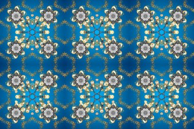 Kusursuz ortaçağ çiçek deseni. Doğum günü kartı, davetiye ya da afiş için iyidir. Altın maviye, gri ve nötr renklere. Raster illüstrasyonu. Dekoratif simetri arabesk.