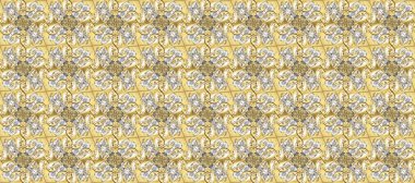 Süslü dekorasyon. Raster illüstrasyonu. Damask altın soyut çiçek bej, nötr ve sarı renklerde pürüzsüz desen.