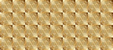 Kusursuz altın desen. Çiçek desenli altın metal. Bej, kahverengi ve altın elementli nötr renkler. Raster altın çiçek süsü brokar kumaş ve cam desenli..