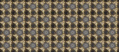 Gri, kahverengi ve bej renklerde, altın çiçekli altın desenler. Senin tasarımın için, duvar kağıdı. Raster geometrik arka plan. Altın rengi kusursuz illüstrasyon.