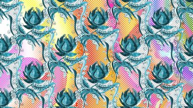 Çiçek deseni. Raster illüstrasyonu. Chichi kumaş örneğini ver. Renkli Bahar Teması el yapısı arka plan. Düz Çiçek Elementleri Tasarımı.