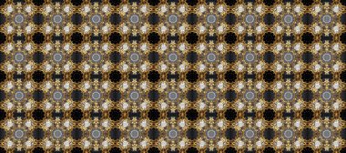 Gri, kahverengi ve bej renklerde, altın elementlerle kusursuz klasik desen. Noel, kar tanesi, yeni yıl. Gri, kahverengi ve bej renklerdeki altın pürüzsüz desen altın elementlerle.