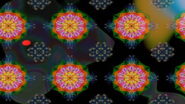 Asya tekstil tarzında. Raster illüstrasyonu. Raster illüstrasyonu. Çiçek desenli çizim. Siyah, gri ve mavi renkte çiçekler.