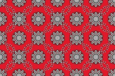 İzole edilmiş çiçek logosu. Premium logotype. Raster renkli mandala şekli, tarafsız, kırmızı ve gri renklerde. Biyoloji, çevre şirketi veya kaplıca salonu için iş kimliği kavramı.