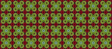 Raster düz çiçekleri pürüzsüz desen. Hediye ambalaj kağıdı, tebrik kartları, posterler ve pankart tasarımı. Yeşil, kahverengi ve kırmızı renkte çiçekler.