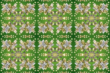 Raster oryantal süs. Altın desenli yeşil, nötr ve bej rengi altın elementlerle. Kusursuz altın desen.