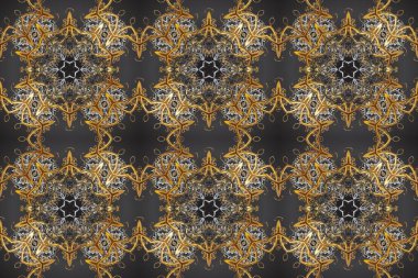 Raster illüstrasyonu. Doğu tarzı arabesk. Altın elementli gri, kahverengi ve bej renkler. Kusursuz altın desenli bukleler. Raster altın desen.