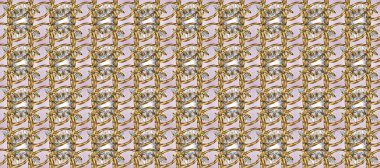 Doğum günü kartı, davetiye ya da afiş için iyidir. Tarafsız, bej ve kahverengi renklerde altın. Dekoratif simetri arabesk. Raster illüstrasyonu. Kusursuz ortaçağ çiçek desenleri..