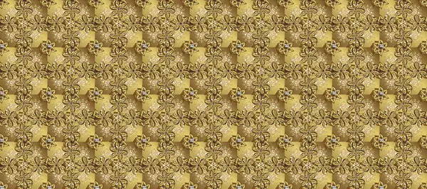 Altın desenli çiçek dekoru. Davetiyeler, kartlar, web sayfası için Raster illüstrasyon. Doğu tarzı element. Kahverengi, nötr, bej renklerde altın element. Çizgi sanatı tasarım şablonu için sınırsız sınır.