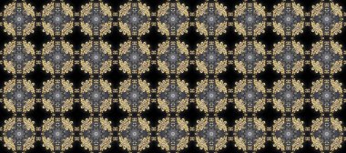 Gri, bej, kahverengi ve altın desenli. Klasik raster şablonu. Tekrarlayan ögelerle kusursuz soyut arkaplan.