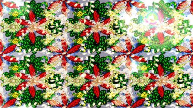 Çiçek deseni. Raster illüstrasyonu. Chichi 'nin kumaş kalıbını çiz. Renkli Bahar Teması eskiz kalıbı. Düz Çiçek Elementleri Tasarımı.