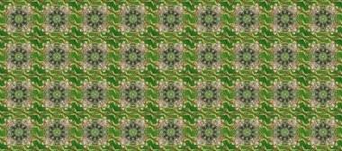 Yeşil, gri ve nötr renklerde, altın çiçekli altın desenler. Senin tasarımın için, duvar kağıdı. Raster geometrik arka plan. Altın rengi kusursuz illüstrasyon.