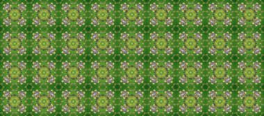 Yeşil, gri ve nötr renklerde desen. Raster Golden Mehndi kusursuz desen. Kına dövmeli süs çiçekleri, altın çıkartmalar, mehndi ve yoga tasarımı, kartlar ve parmak izleri..