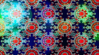 Küçük çiçekteki sevimli çiçek deseni. Mavi, nötr ve kırmızı renkte çiçekler.