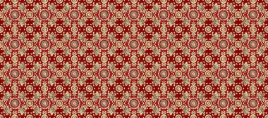 Kırmızı, bej ve kahverengi renkte desen. Kına dövmeli süs çiçekleri, altın çıkartmalar, mehndi ve yoga tasarımı, kartlar ve parmak izleri. Raster altın mehndi kusursuz desen.