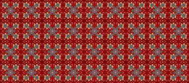 Kusursuz desenli oryantal süs. Çiçek kiremitleri. İslam tasarımı. Kırmızı, gri ve kahverengi renklerde altın desenli altın elementler. Raster altın tekstil baskısı.