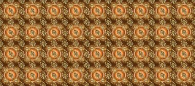 Kahverengi, bej ve turuncu renklerde altın elementlerle klasik, pürüzsüz desen. Noel 2019, kar tanesi, yeni yıl.