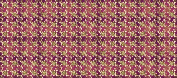 Hassas altın deseni açın. Mor, bej ve kahverengi renklerde altın elementlerle. Kusursuz altın desenli bukleler. Doğu tarzı arabesk. Raster. Parlak dantel, stilize çiçekler, şal desenli.