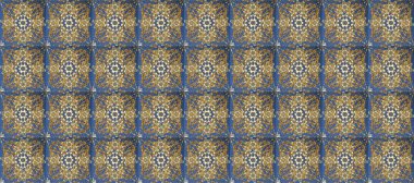 Mavi, bej, kahverengi ve altın desenli. Tekrarlayan elementlerle kusursuz soyut arkaplan. Zarif raster klasik desen.