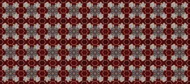 Gri, kırmızı ve kahverengi renklerde, altın elementlerle kusursuz klasik desen. Noel, kar tanesi, yeni yıl 2025.