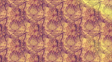 Çiçek süslemeli çizim deseni. Bej, pembe ve mor renkli çiçekler. Raster illüstrasyonu.