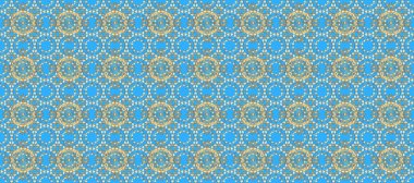 Bej ve mavi renklerin çizimi. Raster illüstrasyonu. Sınır çerçeveli desenli halı. Klasik geleneksel çiçek motifli ve geometrik süslemeli renkli doğu mozaiği. Kusursuz..