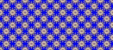 Doğu tarzı arabesk. Raster. Hassas altın desen. Parlak dantel, stilize çiçekler, şal desenli. Mavi üzerinde kusursuz desenler, altın elementli bej renkler. Kusursuz altın dokular bukleler.